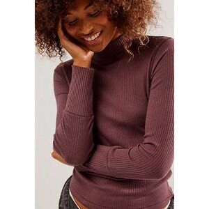 Intimately Free People The Dylan Mock Neck Ribbed Top in Purple Size Large